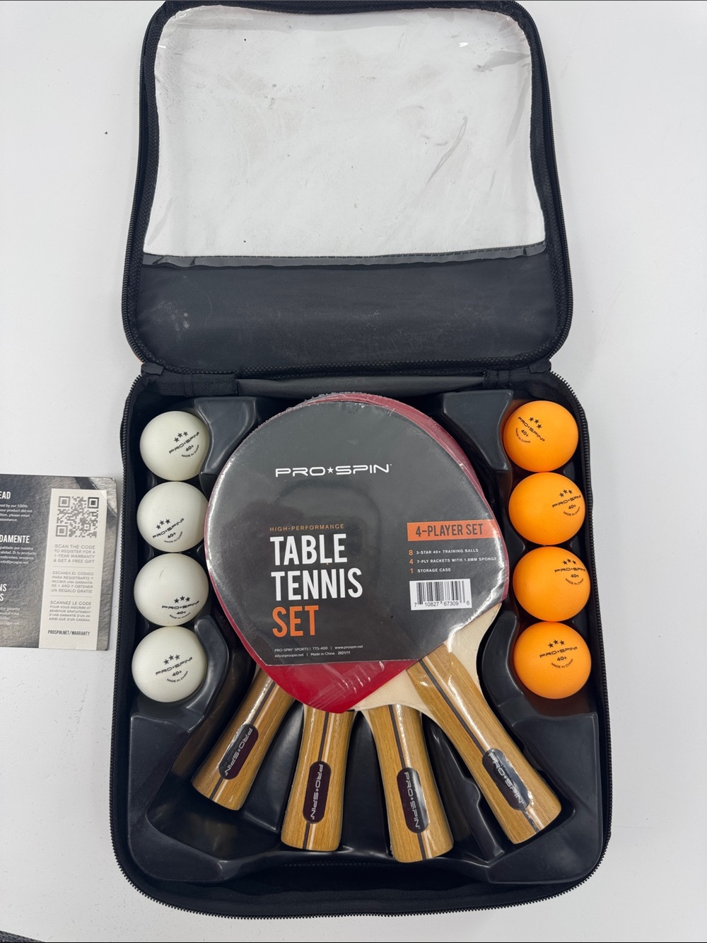 Pro-Spin Table Tennis Set - Red & Natural Wood 4 Player Set NEW